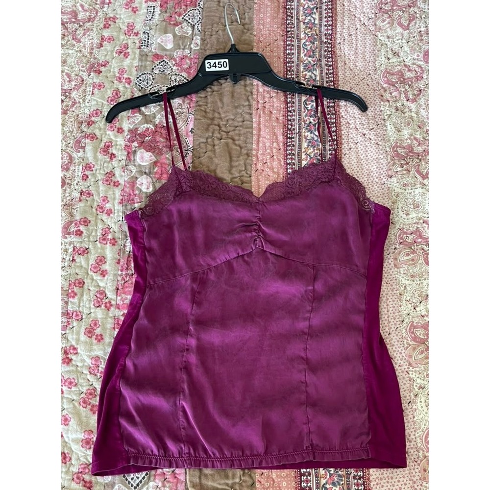 Ann Taylor Magenta Silk Blend Lace Trim Camisole Tank Top Purple Medium